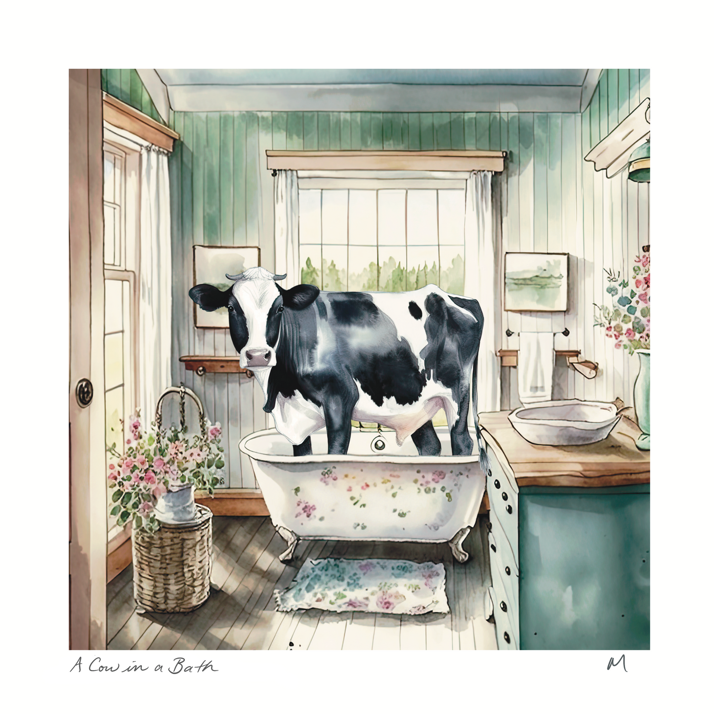Cow in a Bath  Art Print