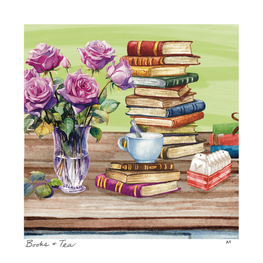 'Roses & Books' Art Print