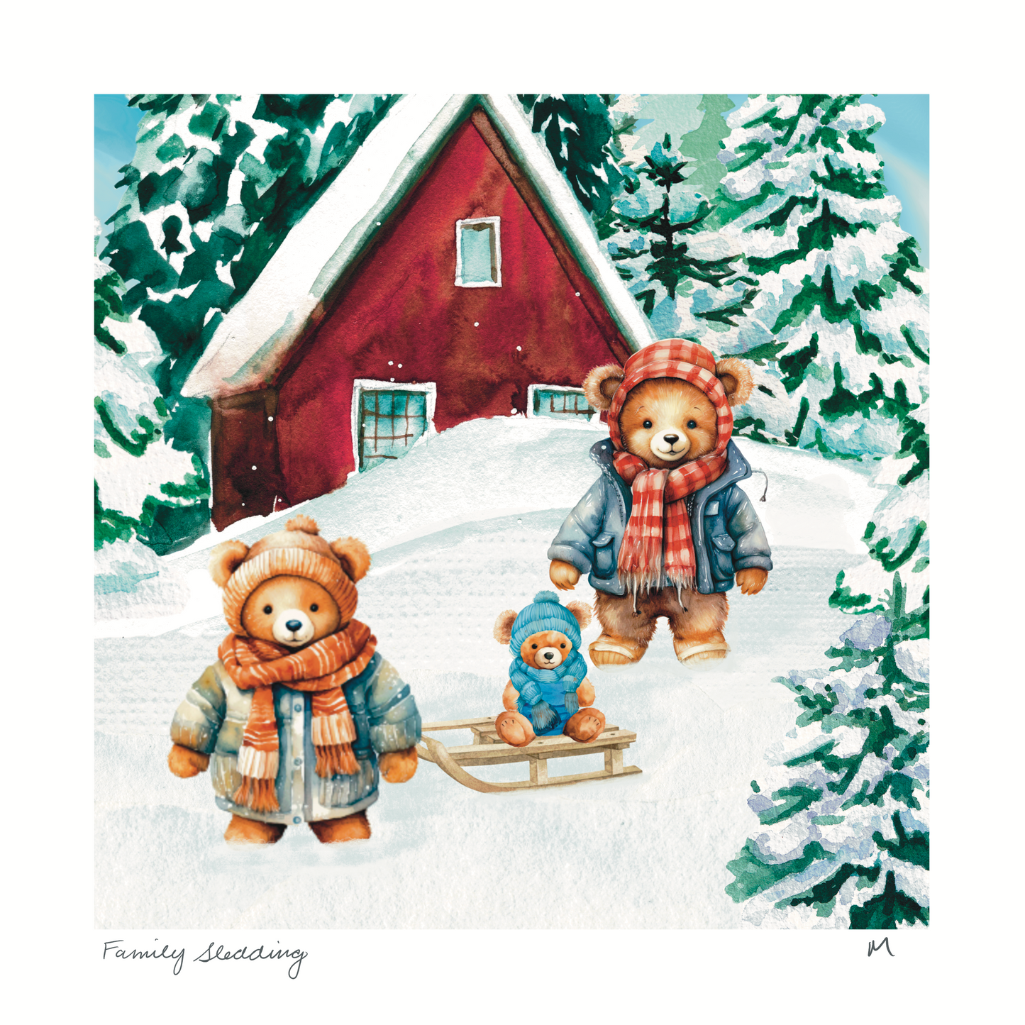 'Family Sledding' Art Print