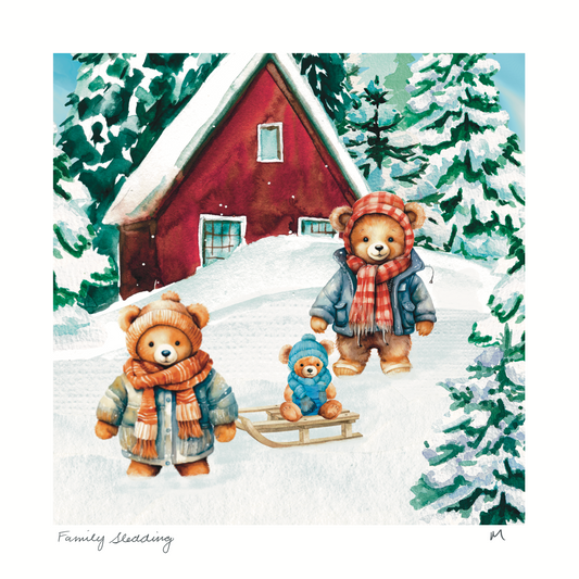 'Family Sledding' Art Print