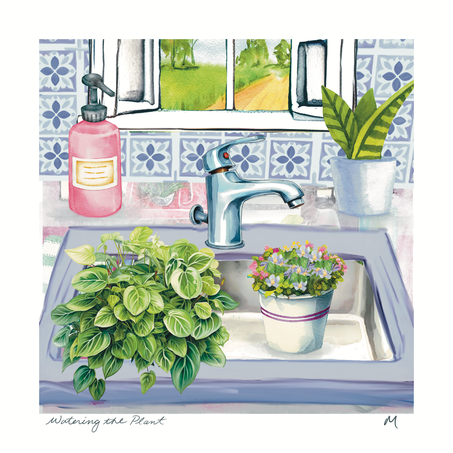 'Watering the Plants' Art Print