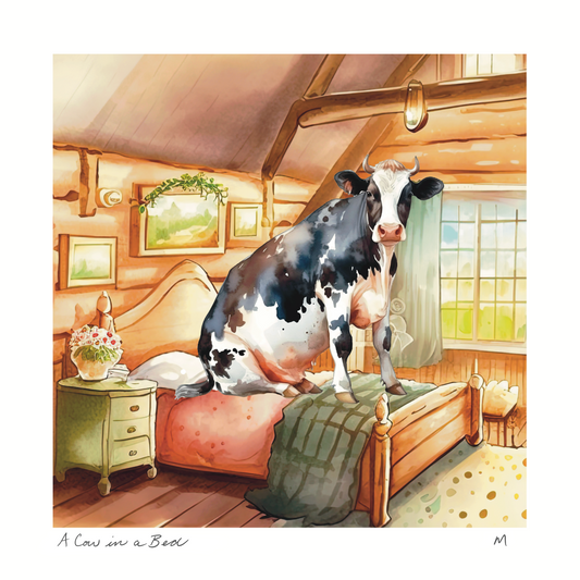 'A Cow in a Bed' Art Print