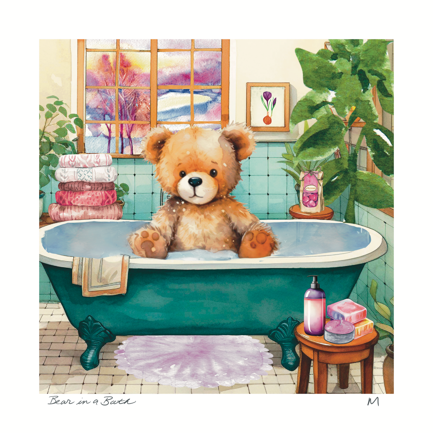 'Bear in a Bath' Art Print