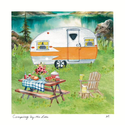 'Camping by the Lake' Art Print