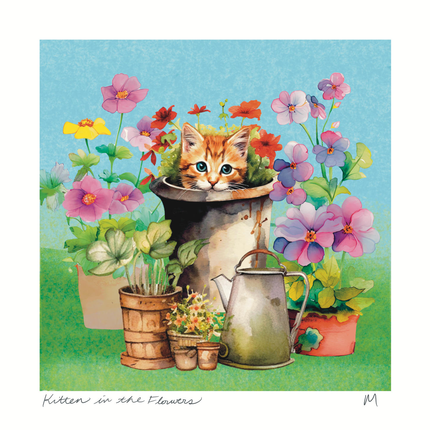 'Kitten in the Flowers' Art Print