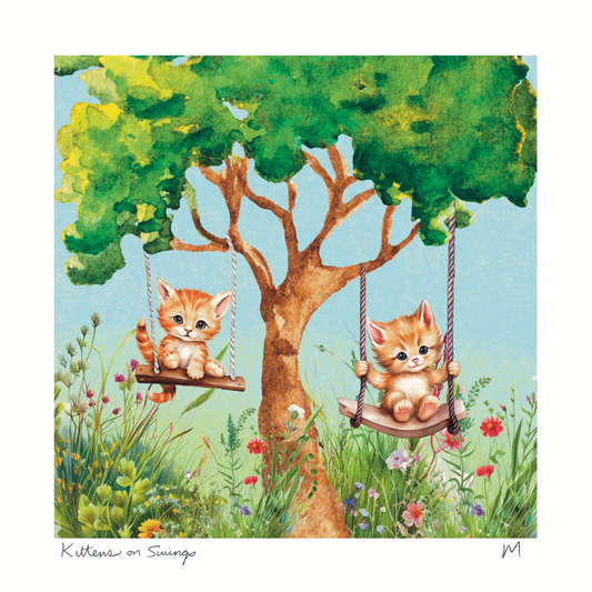 'Kittens on Swings' Art Print