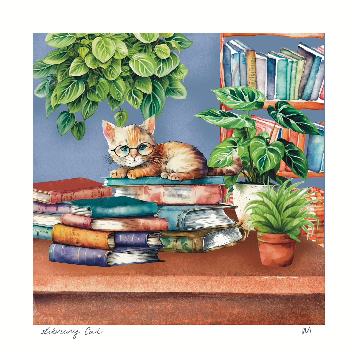 'Library Cat' Art Print