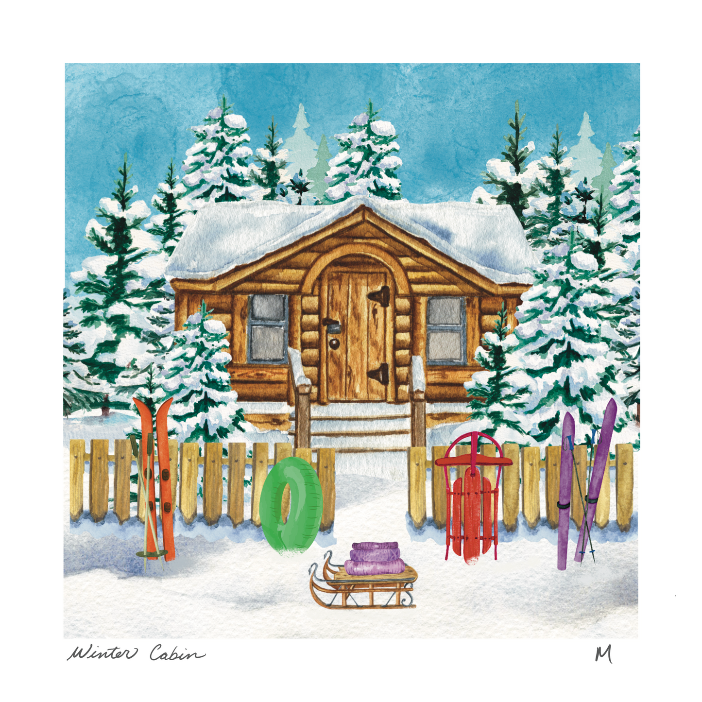 'Winter Cabin' Art Print